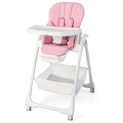 Babyjoy Baby High Chair Convertible Infant Dining Chair Adjustable Height & Backrest Pink