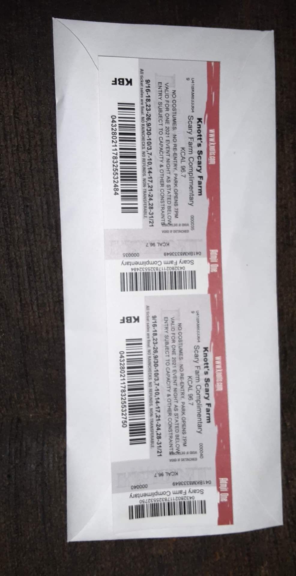 2 Knotts Scary Farm Tickets