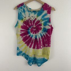 GRATEFUL DEAD Rainbow Tie Dye Teddy Bear Spiral High Low Hem Muscle Tee Tank Top