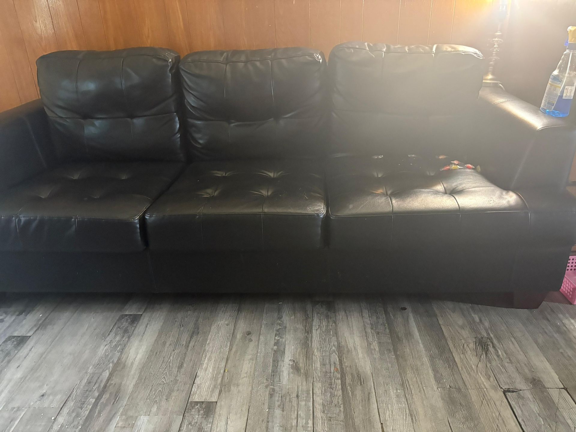 Black Faux leather 3-Seater Sofa- Great Condition-$90