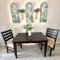 Dark Wood Dining Table And Two Chairs 