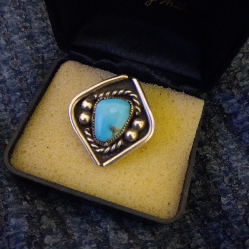 1936 Navajo Silver And Turquoise Handmade Ring 