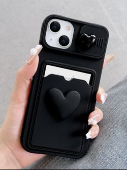 Heart Decor Card Slot Phone Case Iphone 13 Pro Max