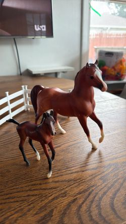 Breyer Model Horse Set Featuring Chestnut Arabian Stallion and Foal