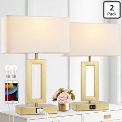 Gold Table Lamps Set of 2 with Dual USB Ports,3-Way Dimmable -NEW (2550/5)