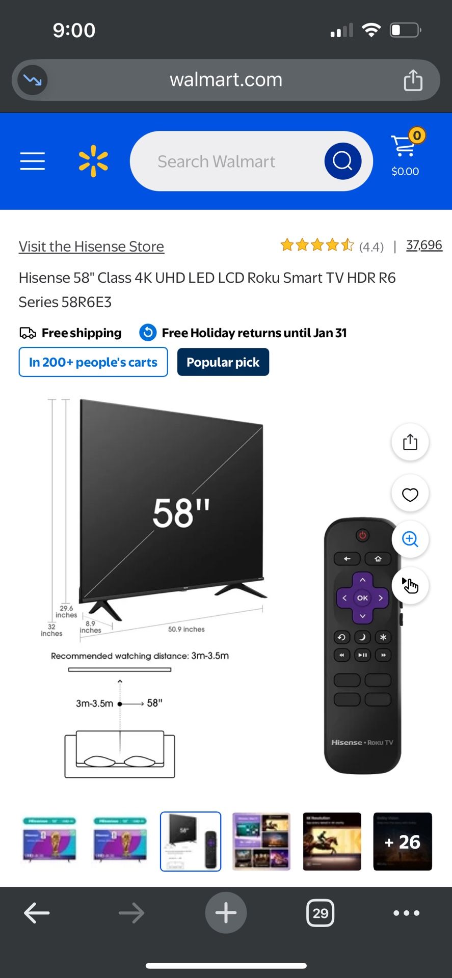 58” Hisense Roku Smart TV