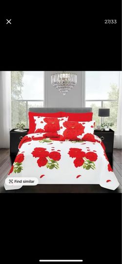 Red Rose Floral Bedding Set6 piece queen size