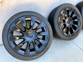 20’ Inch Tesla Model Y Induction Rims “OEM” Satin Black With Goodyear F1 Tires 5x114 Bolt