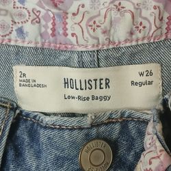 Hollister Low Rise Baggy Jeans Size 2R Light Wash Wide Leg W 26 Surf Club