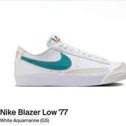 Nike Blazer Low 77 trainers in white and turquoise #sneakers