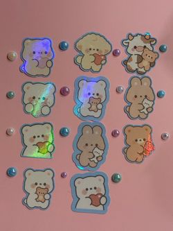 Holographic Kawaii Animal Sticker Set