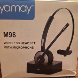 Bluetooth Headset, YAMAY Wireless Headset with Microphone (Noise Cancelling Mic) Charging Base Mute Button 19H Clear Talk Time Pro for Truck Driver 
