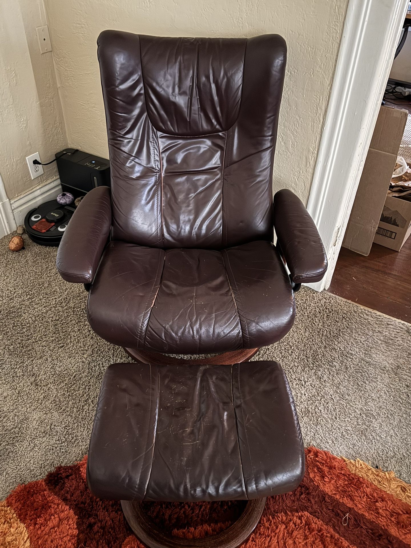 Ekornes Stressless Leather Reclining Chair + Ottoman