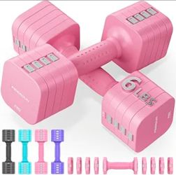 FEIERDUN DB3 5-in-1 Adjustable Dumbbell Set, 6LB/10LB Pair Adjustable Weights for Women at Home, Dual Locking Stable Hand Weights