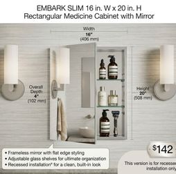Embark Slim 16x20 Medicine Cabinet with Mirror
