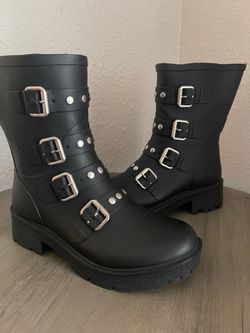 Steve Madden Women's ‘Thunder’ Mid Calf Black Rubber Rain Boot Sz 7