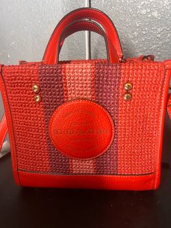 Coach Dempsey Tote 22 in Miami Red Multi Straw and Leather with strap