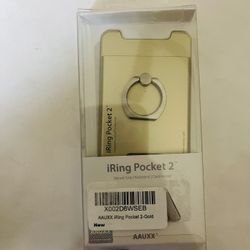 Cell Phone Ring Stand and Holder Hard Gold Holds 2 - 3 Credit Cards