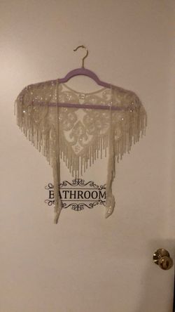 Ivory Beaded Fringe Evening Shawl