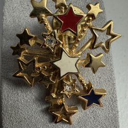 1996 New Old Stock Avon American Stars Tac Pin Rhinestone Enamel Red White Blue