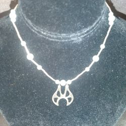 Liquid Silver Necklace with Jade Beads and Pendant