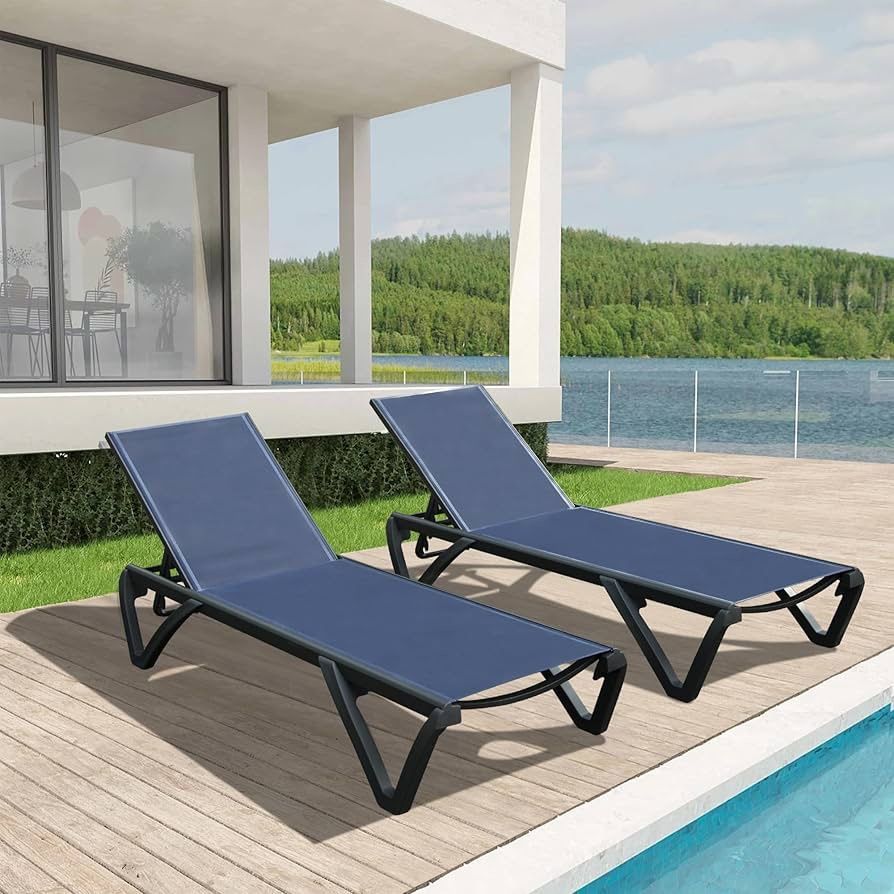 Pool Lounge Chairs Set of 2, Aluminum Patio Chaise Lounge with