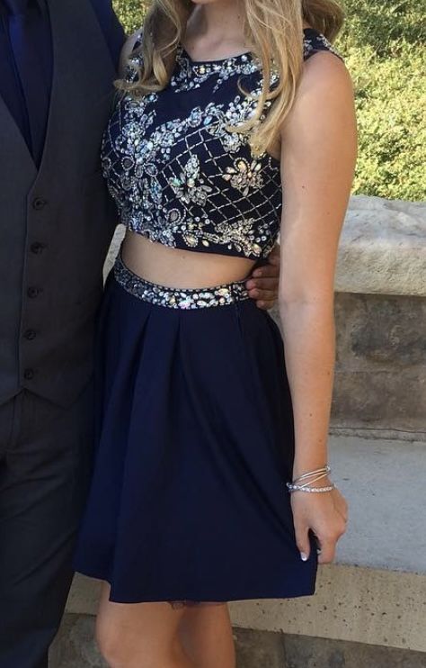 Navy Cocktail Party Dress Set with Rhinestones, Size 3/4