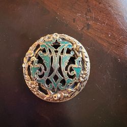 Vintage Freirich Enameled Gilt Filigree Floral Brooch