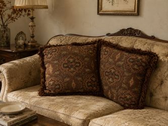Set of 2 (1980s Vintage Paisley Tapestry Throw Pillows | 20x20