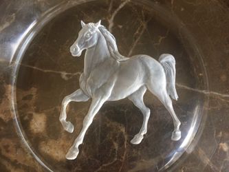 Hoya Crystal Etched glass horse plate