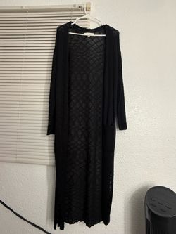 Black Long Knit Open-Front Cardigan