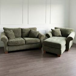 Set of 2 Matching Loveseat Sofa & Chaise Set — Forest Green