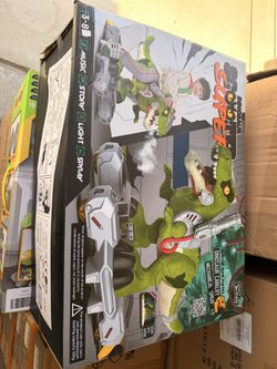 Dinosaur Ride On Push Car for Little Kids, Battery Operated Push & Ride Electric Foot-to-Floor Sliding Rideable Toy Scooter with Music, Light & Smoke 