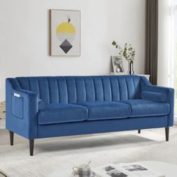 Brand New Modern Chesterfield Sofa Couch, Comfortable Upholstered Sofa with Velvet Fabric Color—blue 