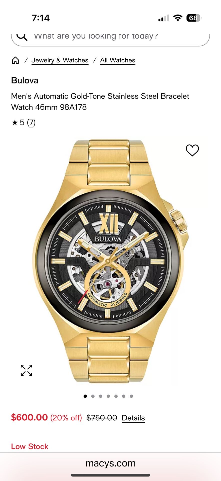 Bulova Men's Automatic Gold-Tone Stainless Steel Bracelet Watch 46mm 98A178