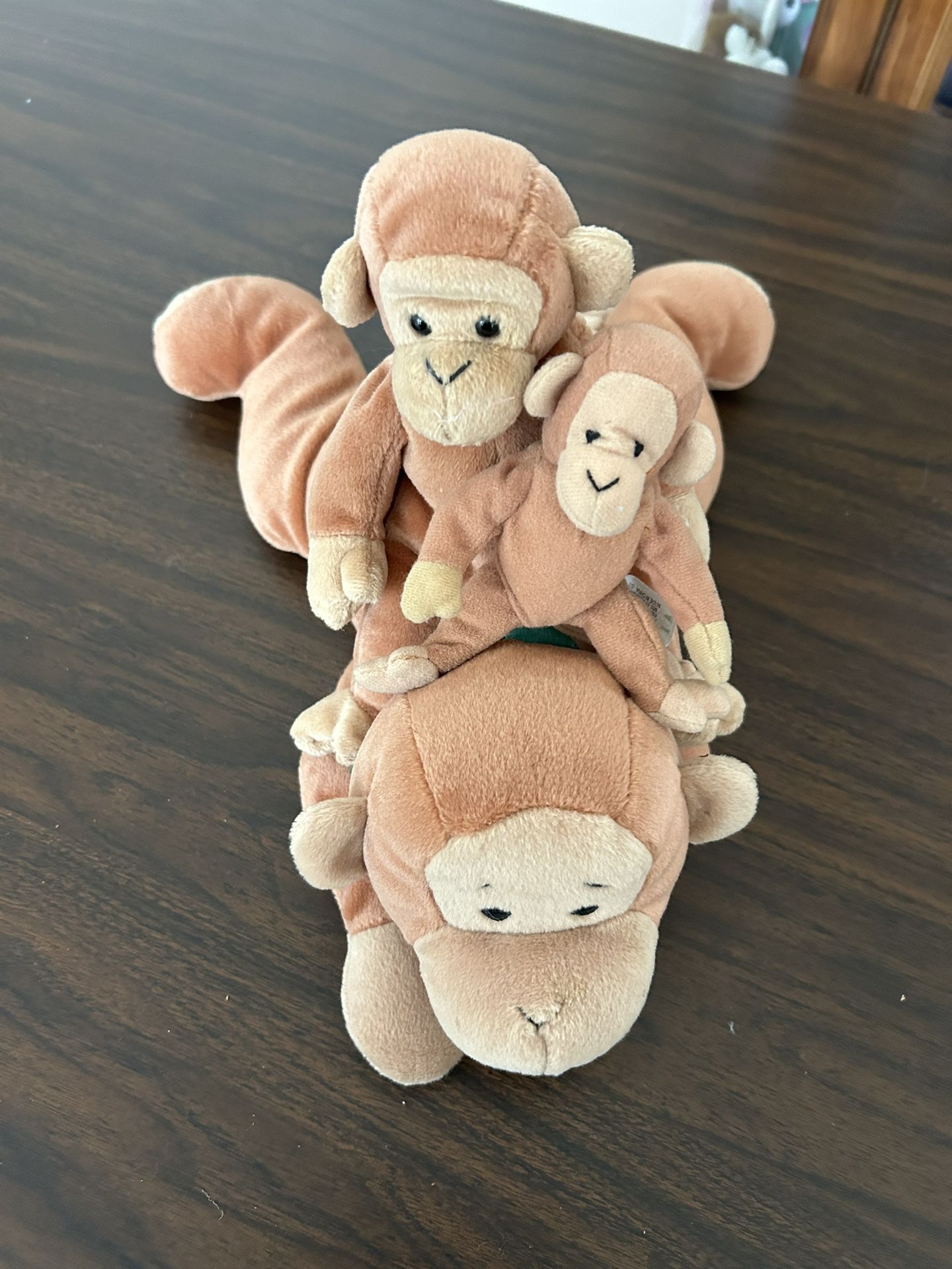 TY Pillow Pal 14” Swinger The Monkey 1997 Plush Stuffed Animal With Bongo 8 1/2” Beanie And Teenie 5 1/2“