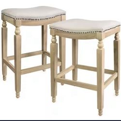 Barton Set of 2 Bar Stool Saddle Counter Height Footrest Bar Stool Chairs, Beige