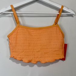 Xhilaration Women’s Ruffle Texture Bikini Swim Top Neon Orange NWT