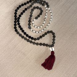 Black + Silver Tourmaline Mala Beads