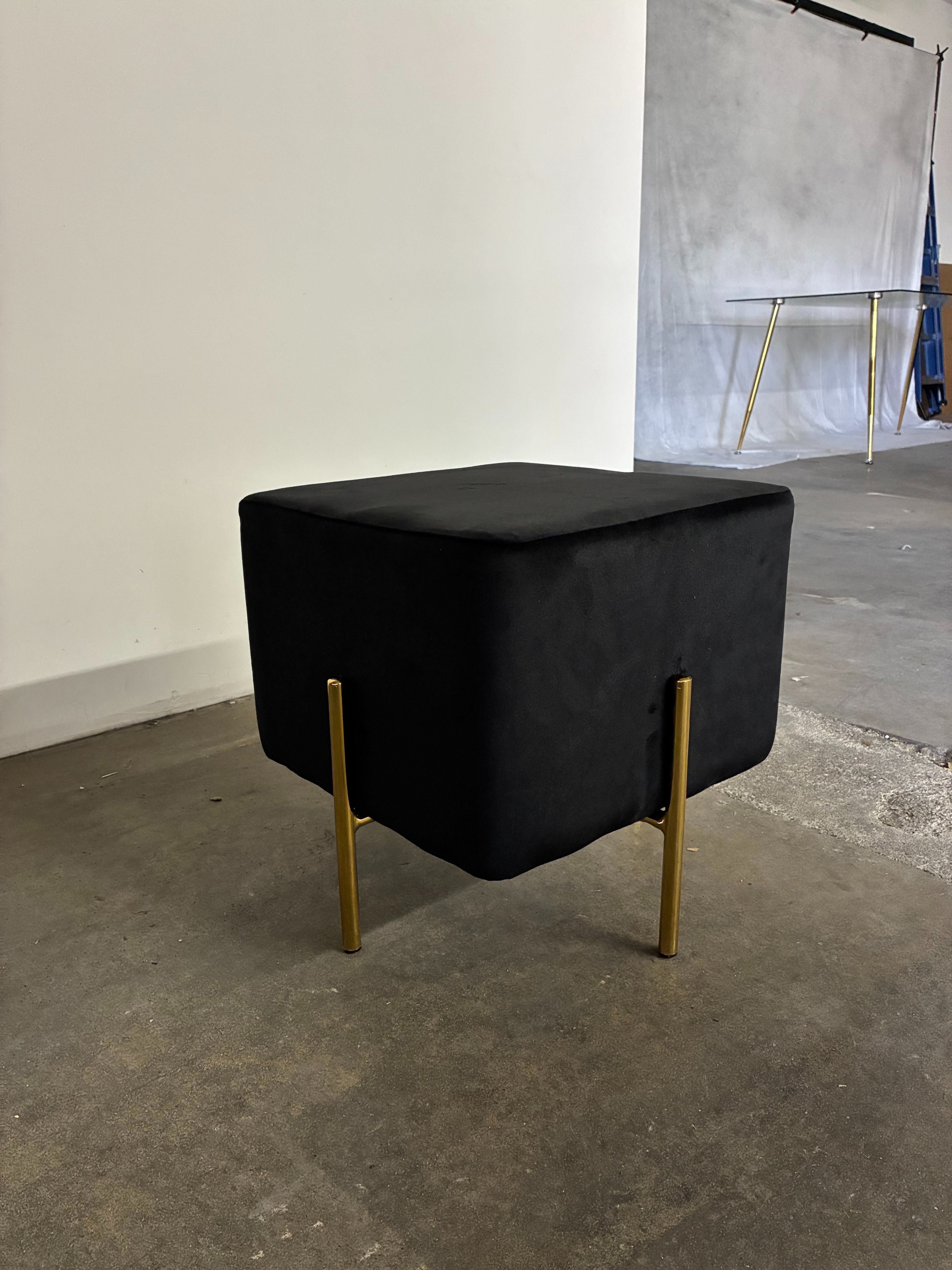 Black Brand New Velvet Ottoman Square Foot Stool 