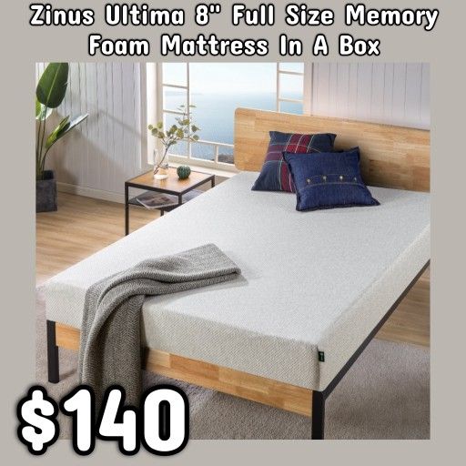 NEW Zinus Ultima 8" Full Size Memory Foam Mattress In A Box: njft 