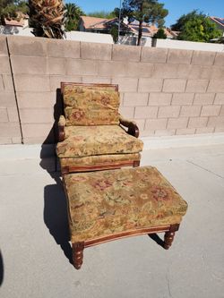 Traditional Floral Accent Chair With Ottoman Wood Frame Lounge Chair Footstool Set