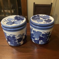 Vintage Hand Painted Ceramic Jars Antique 