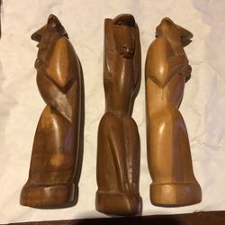3 Vintage Solid Wood Monkey Figurines From Africa See Hear Speak No Evil 