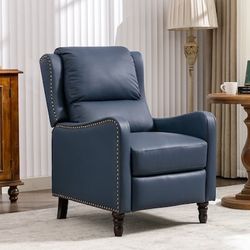 Leather Recliner 26.8-in W Modern Navy Blue Leather Theater seating Armchair  New/ assembled