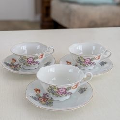 3 Vintage Porcelain China Matching Demitasse Cups & Saucers Sets~Japan