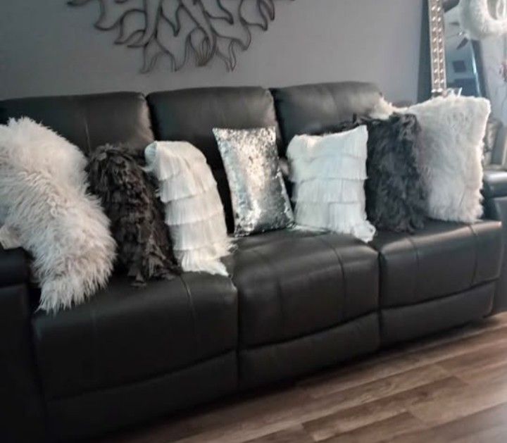 Smoked Grey Leather Sofa