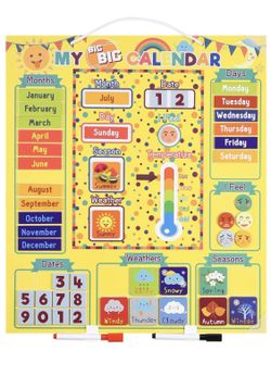 Daily Magnetic Calendar with Weather Station, Preschool Learning Toys for Kids Classroom Calendar Set for Wall or Fridge 48 PCS (18” X 16” Wall Mount