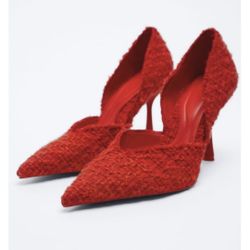 Zara Red Fabric Heels Shoes Brand New