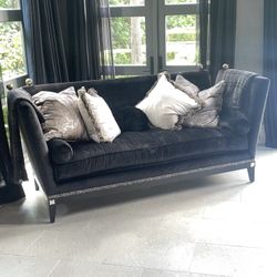Marge Carson Sofa Couch Black Velvet 